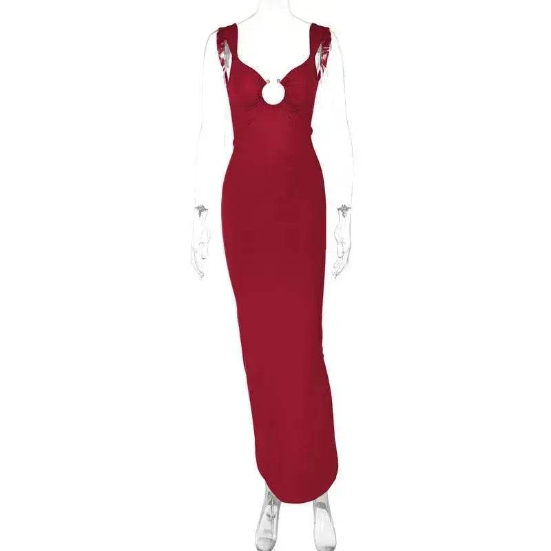 Charming V-neck Backless Slit Slim Fit Summer Dress - EX-STOCK Canada