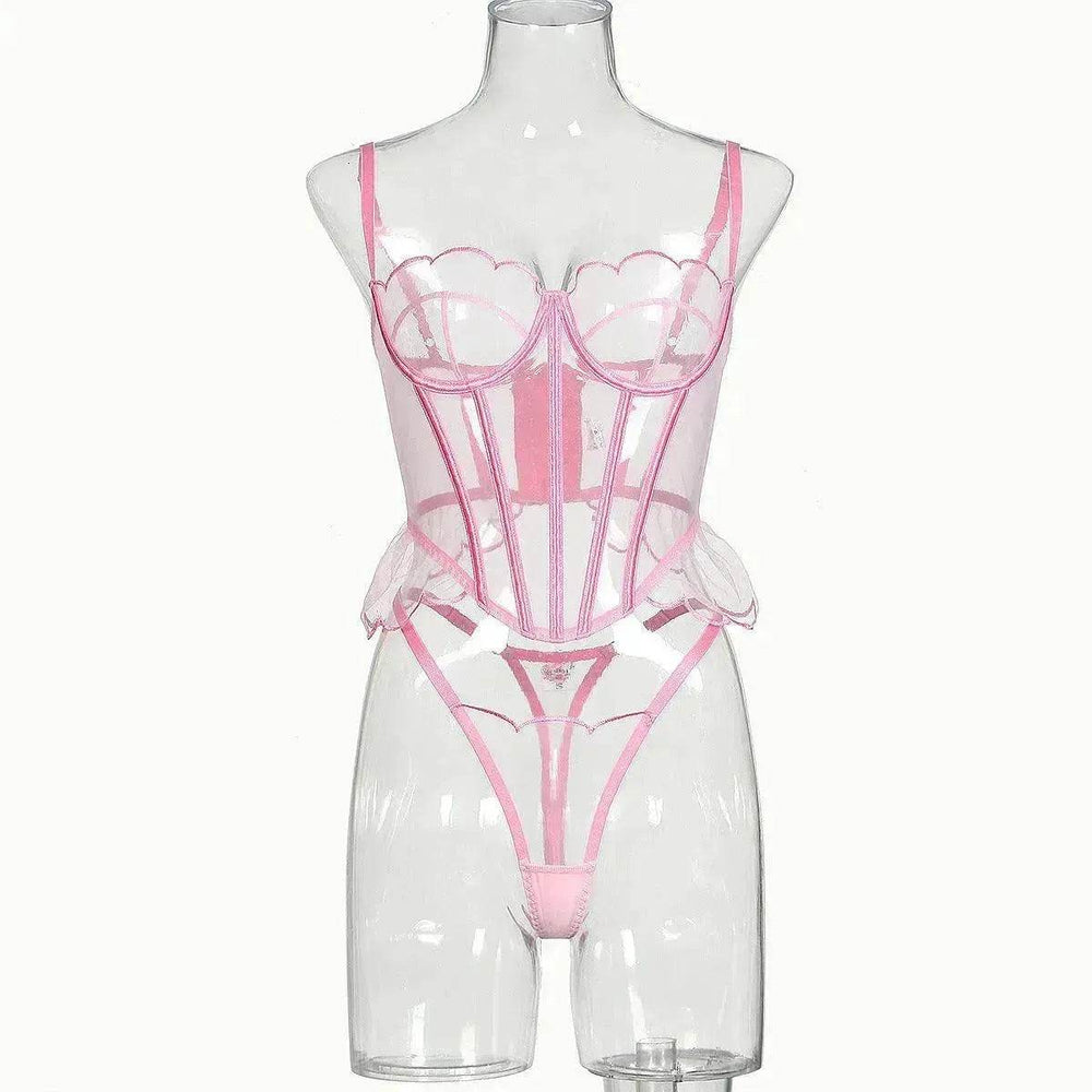 Shaping Sling Wave Mesh Edge Joint Fishbone See-through Charming Underwear Two-piece - EX-STOCK Canada