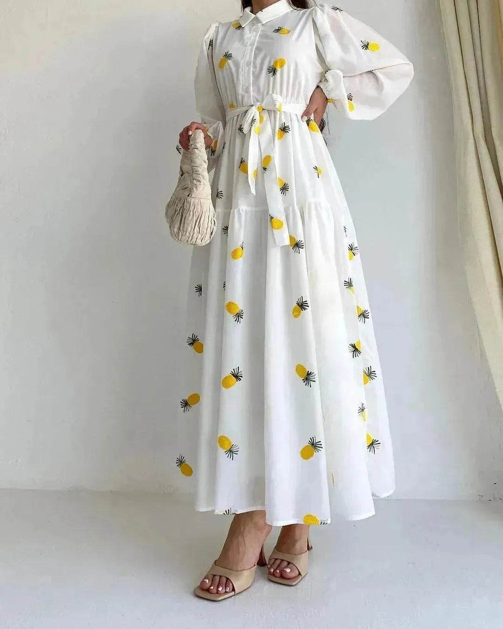 Simple Fashionable Long Sleeve Maxi Dress for Arab Dubai Turkey Middle Eastern Women - EX-STOCK Canada