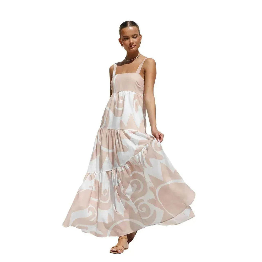 Simple Printing Fashion Suspenders Large Swing Dress - EX-STOCK Canada