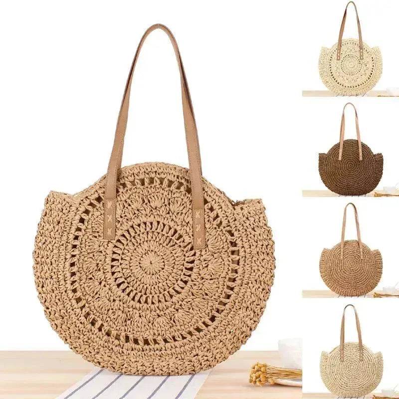 Simple Round Shoulder Bag Straw Handbag Summer Beach Bags - EX-STOCK Canada