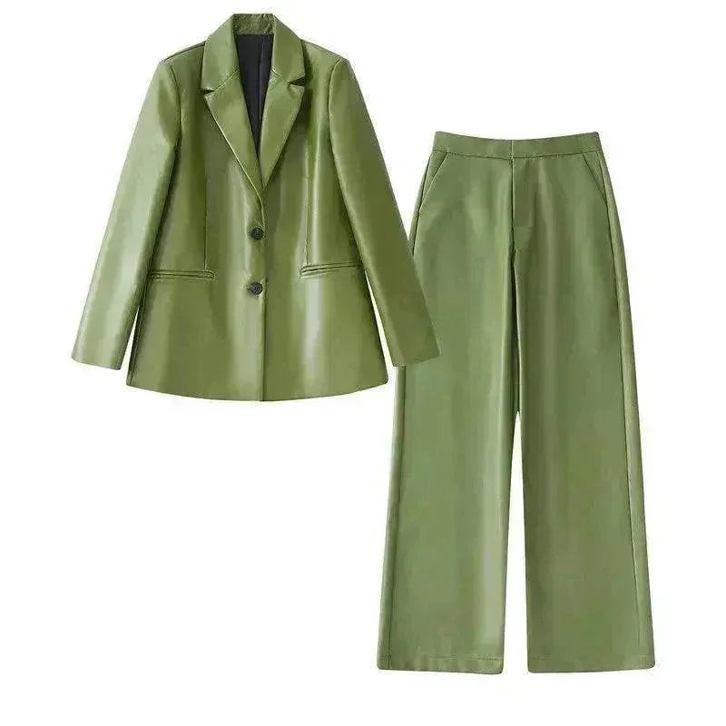 Veste et pantalon de costume pour femme en simili-cuir décontracté à simple boutonnage - EX-STOCK Canada