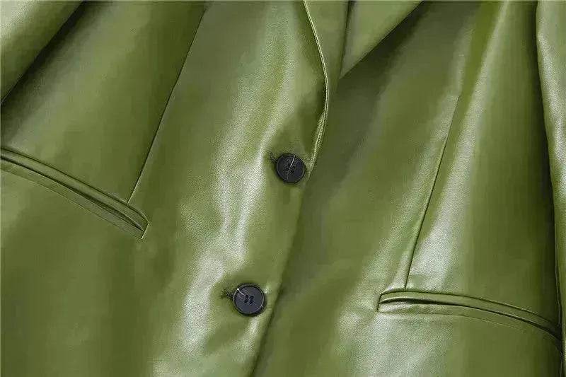 Single Breasted Casual Imitation Leather Suit Jacket Trousers Suit Women - EX-STOCK Canada