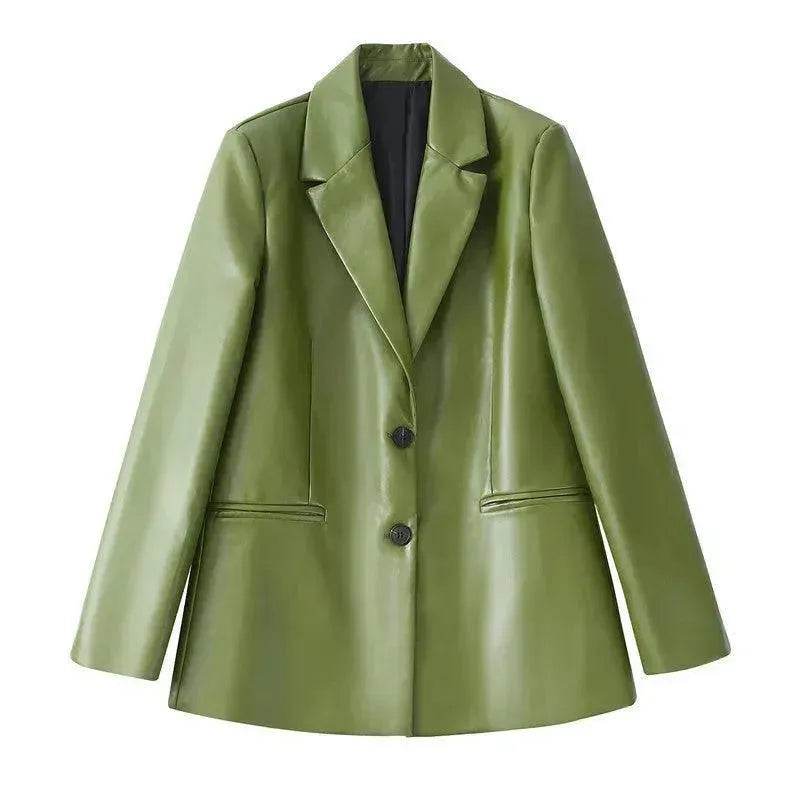 Single Breasted Casual Imitation Leather Suit Jacket Trousers Suit Women - EX-STOCK Canada