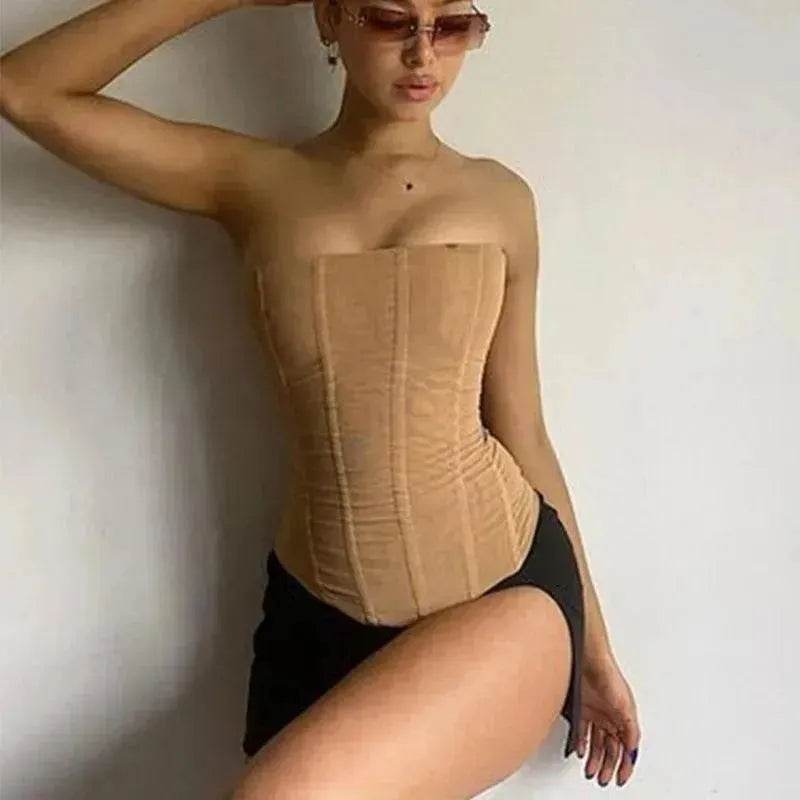 Skinny Sleeveless Tube Top Women Summer New Mesh Crop Corset Tank Party Streetwear Chest - EX-STOCK Canada
