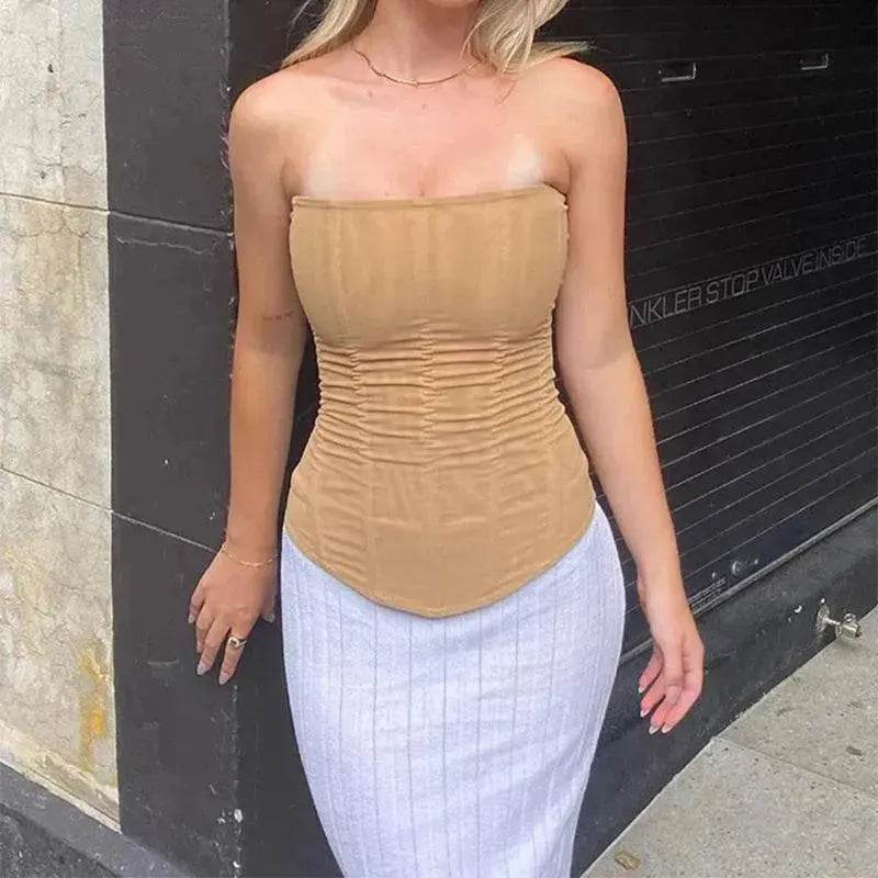 Skinny Sleeveless Tube Top Women Summer New Mesh Crop Corset Tank Party Streetwear Chest - EX-STOCK Canada