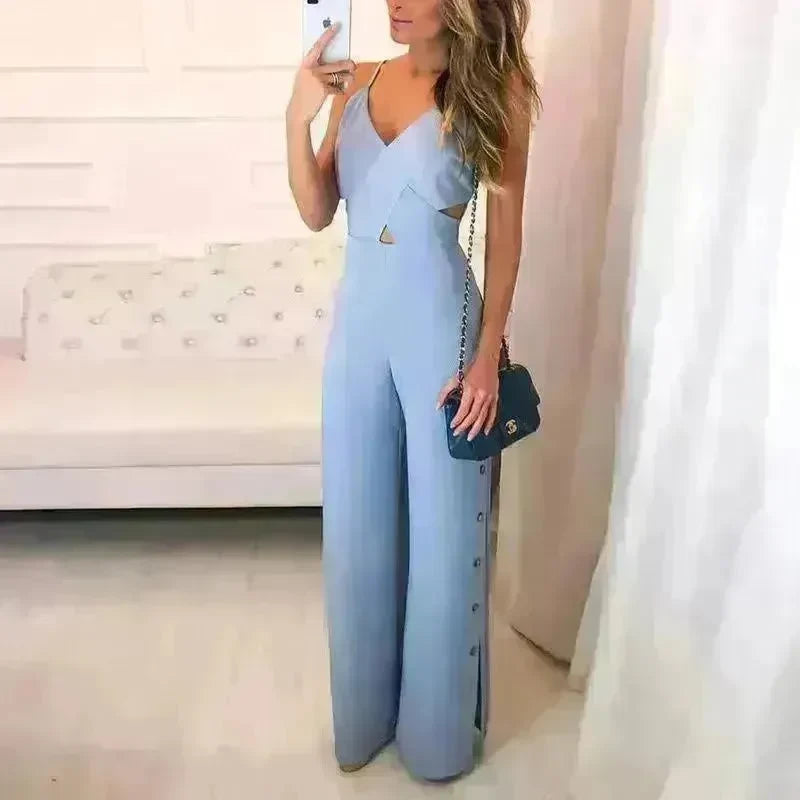 SLeeveless Hollow-out Camisole High Waist Slim Solid Color Jumpsuit - EX-STOCK CANADA