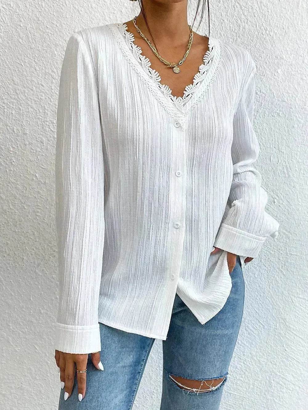 White Slim Fit Long Sleeve Shirt evening Top Women - EX-STOCK Canada