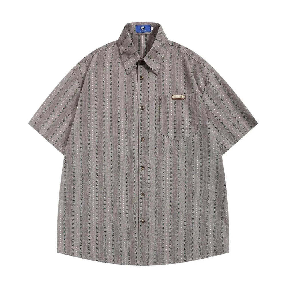 Small Floral Vertical Stripes Casual Short-sleeved Shirt - EX-STOCK Canada