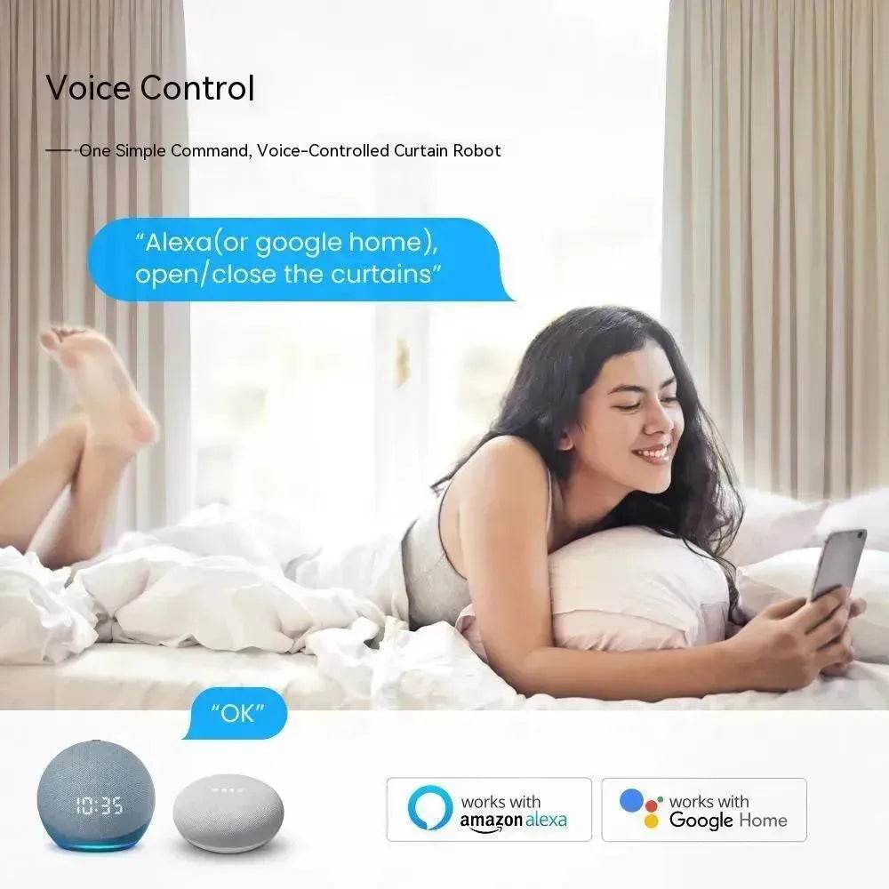 Smart Intelligent Curtain Opener Robot Motor BT Voice Control Switch Electric Curtain Robot APP Control Timer Setup Compatible with Home for Roman Rod - EX-STOCK Canada