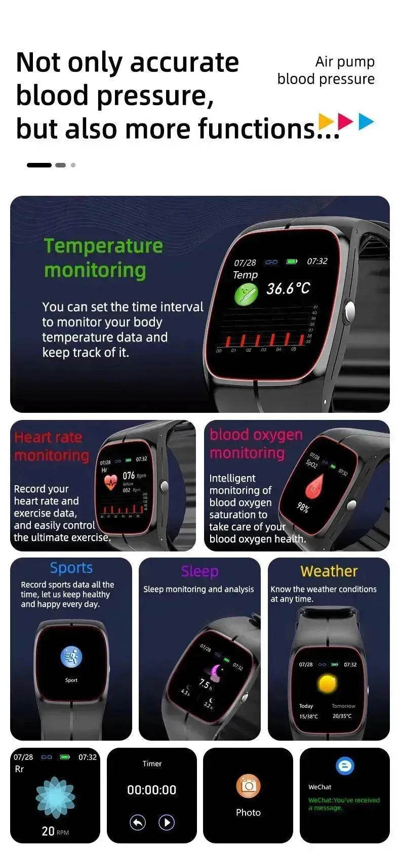 Smart Watch P20 Blood Oxygen Blood Pressure Heart Rate Monitoring - EX-STOCK Canada