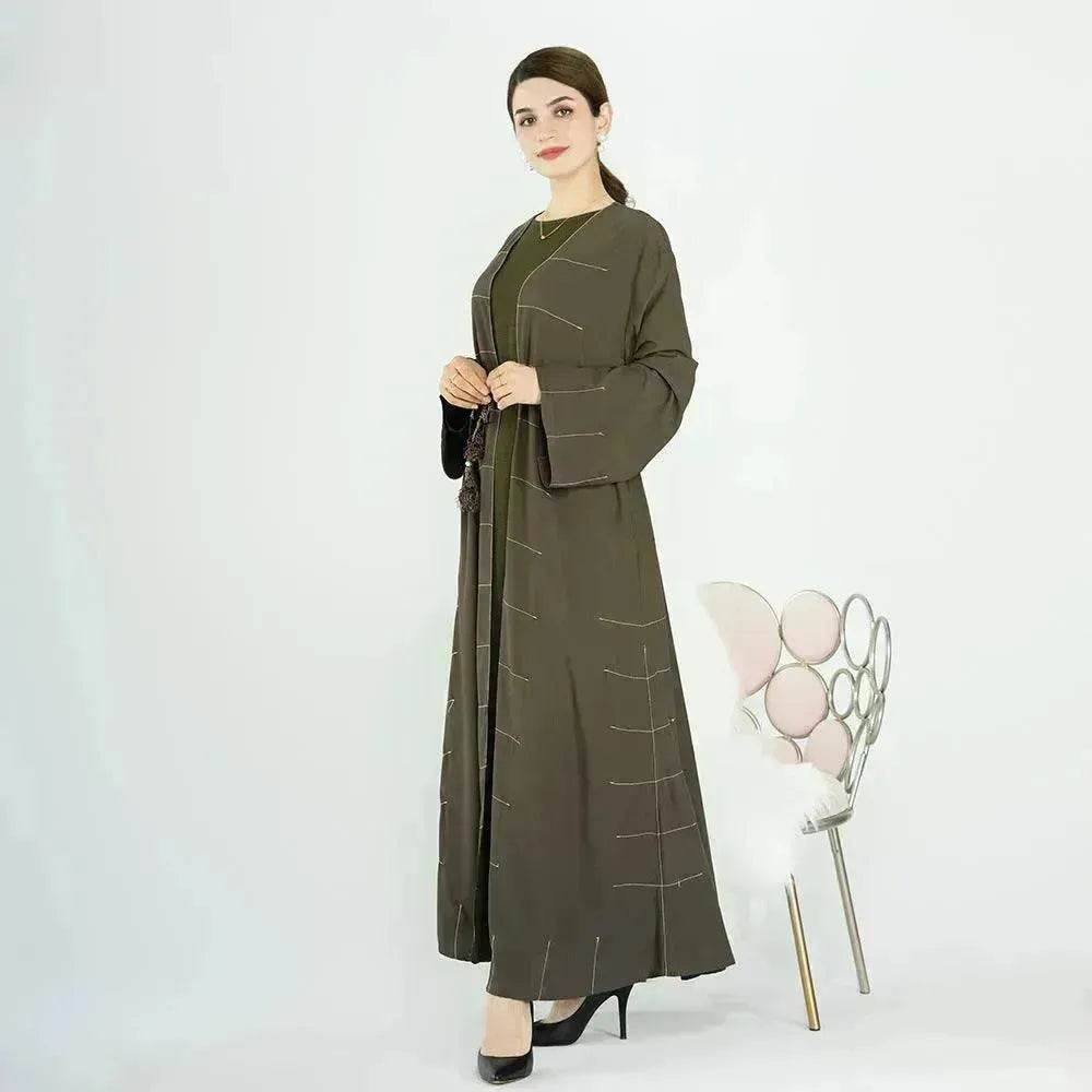 Solid Color Cardigan Abaya Dress Robe for Elegant Arab Dubai Turkey Middle Eastern Women. - EX-STOCK Canada