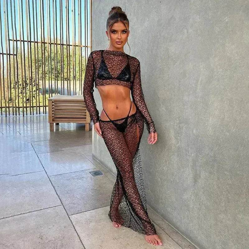 Solid Color Hollow Beach Bikini Swimsuit Blouse - EX-STOCK Canada