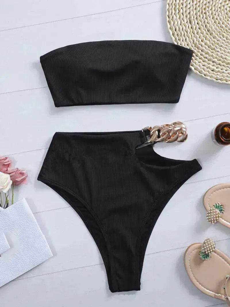 Solid Color Hollow Bikini Split Swimsuit Bikini - EX-STOCK Canada