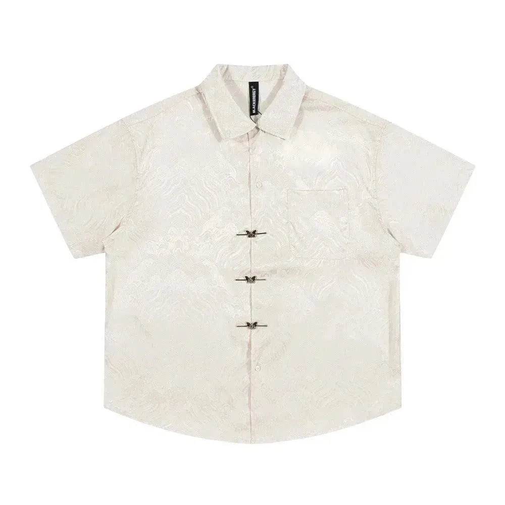 Solid Color Jacquard Floral Short Sleeve Shirt - EX-STOCK Canada