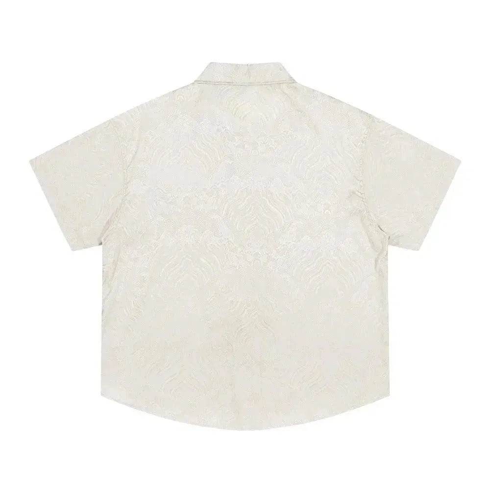Solid Color Jacquard Floral Short Sleeve Shirt - EX-STOCK Canada