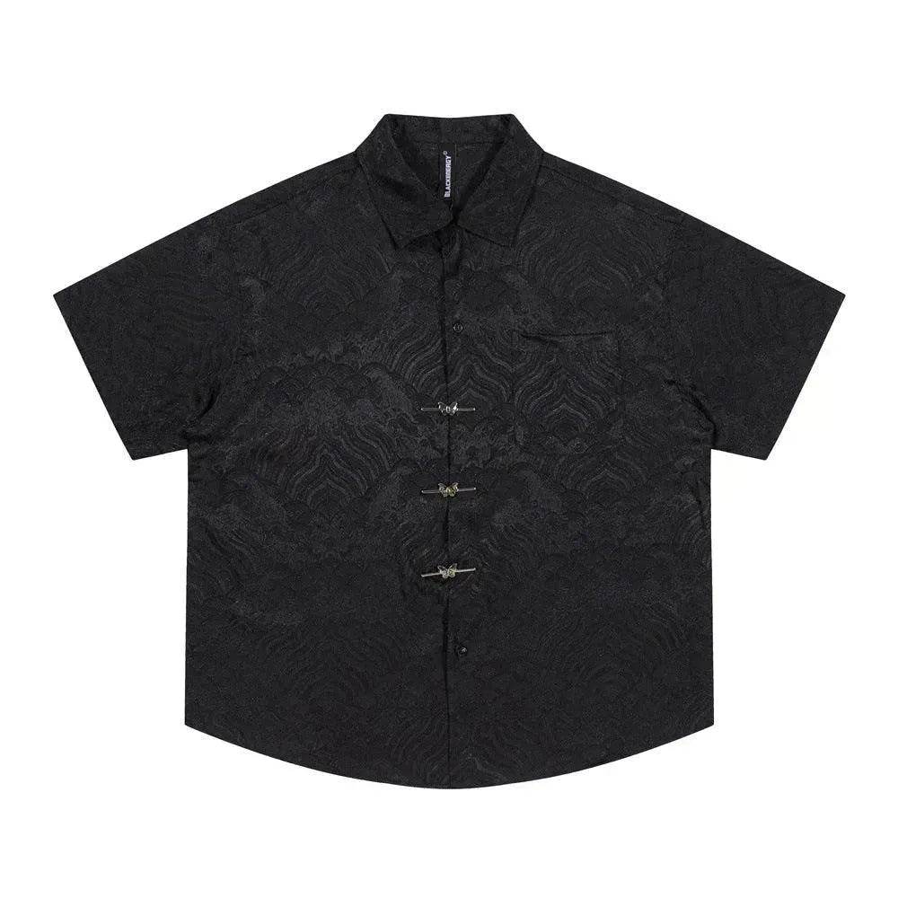 Solid Color Jacquard Floral Short Sleeve Shirt - EX-STOCK Canada