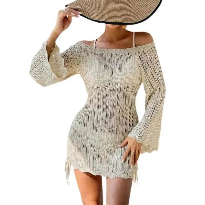 Solid Color Knitted Beach Bikini Swimsuit Blouse - EX-STOCK Canada
