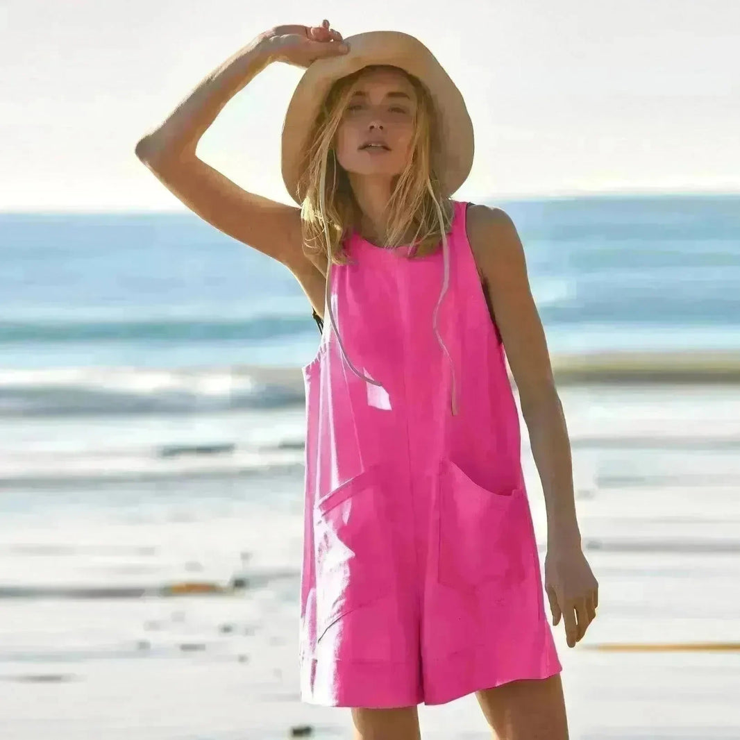 Solid Color Loose Jumpsuit With Pockets Fashion Summer Straight Cargo Shorts Overall Pants Beach Womens Clothing - EX-STOCK CANADA