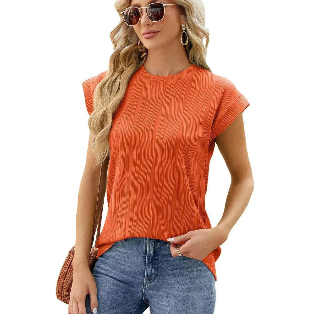 Solid Color Wave Pattern Bat Short sleeve blouse Top Summer Loose Vest Casual Cotton Women - EX-STOCK Canada