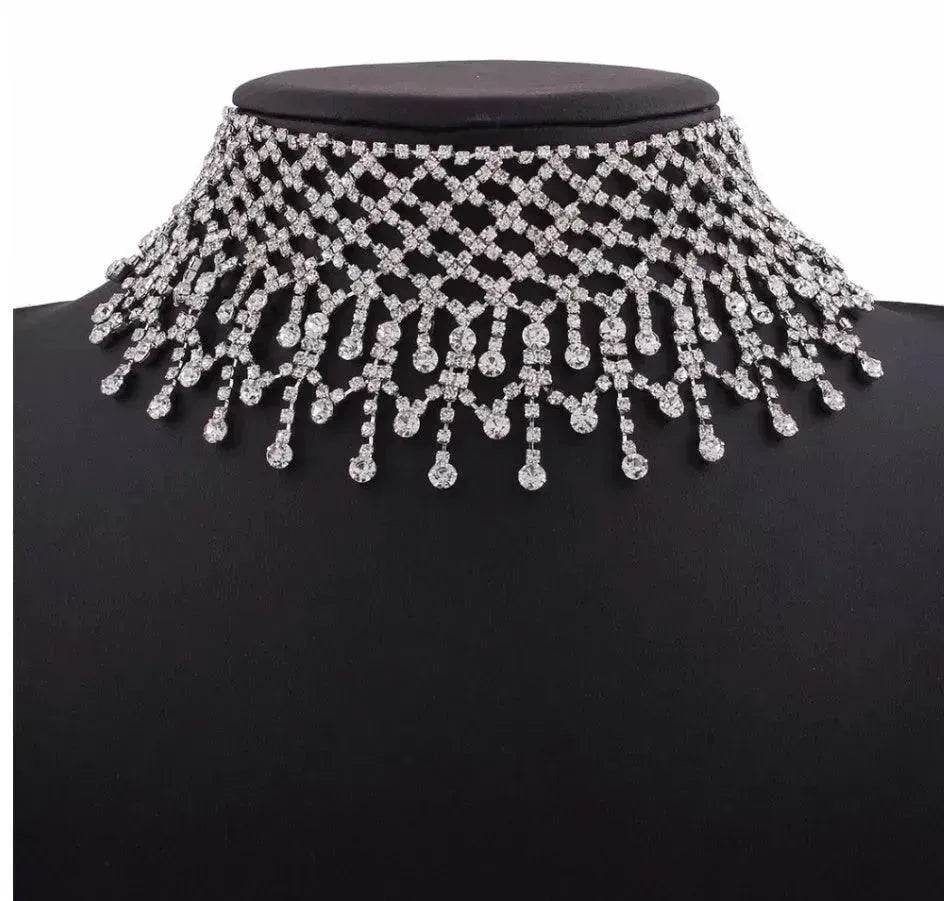 Sparling Rhinestone Diamond Fringed Tassel Choker Necklace for Women Bridal Wedding Luxury Necklace - EX-STOCK Canada