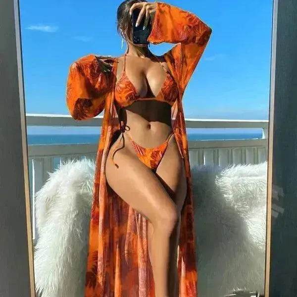 Split Long Sleeve Ins Blouse Banded Bikini - EX-STOCK Canada