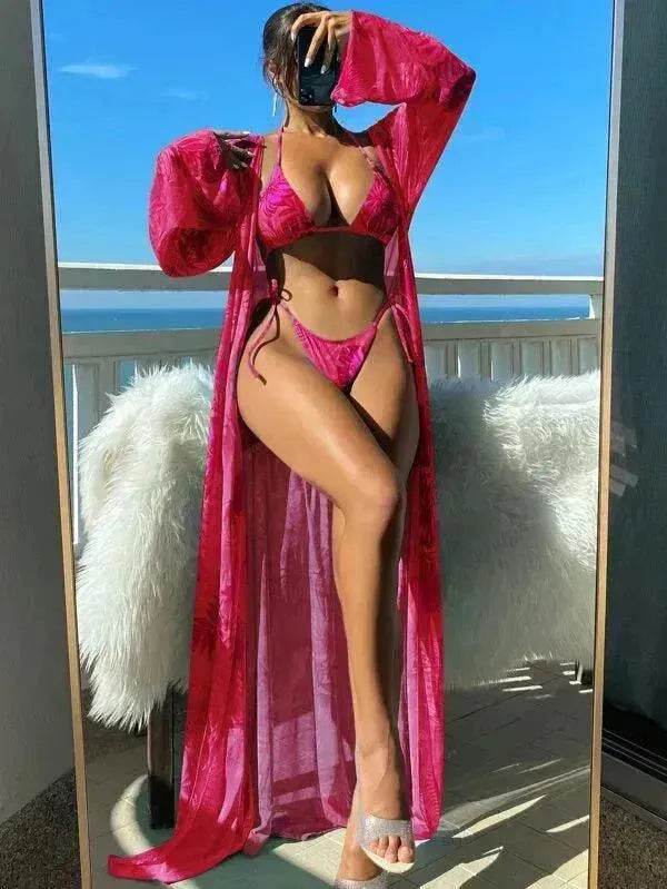 Split Long Sleeve Ins Blouse Banded Bikini - EX-STOCK Canada