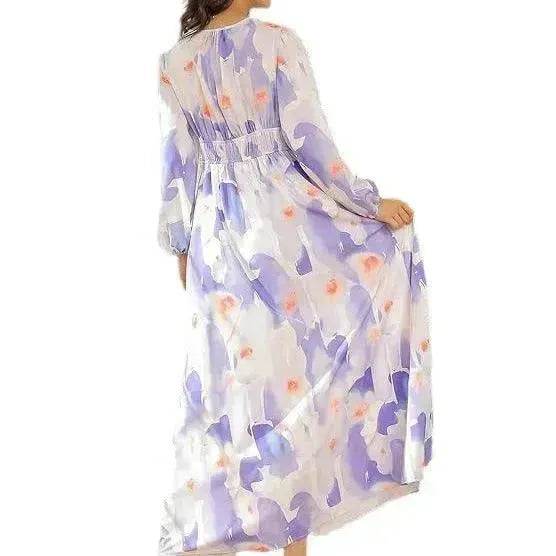 Spring NEW Long Casual Long Sleeve V-neck Printed Beach Long Flowy Dress - EX-STOCK Canada