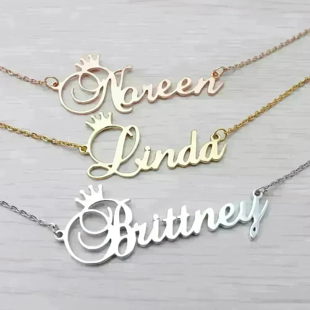 Stainless steel name letter custom crown necklace metal jewelry - EX-STOCK CANADA