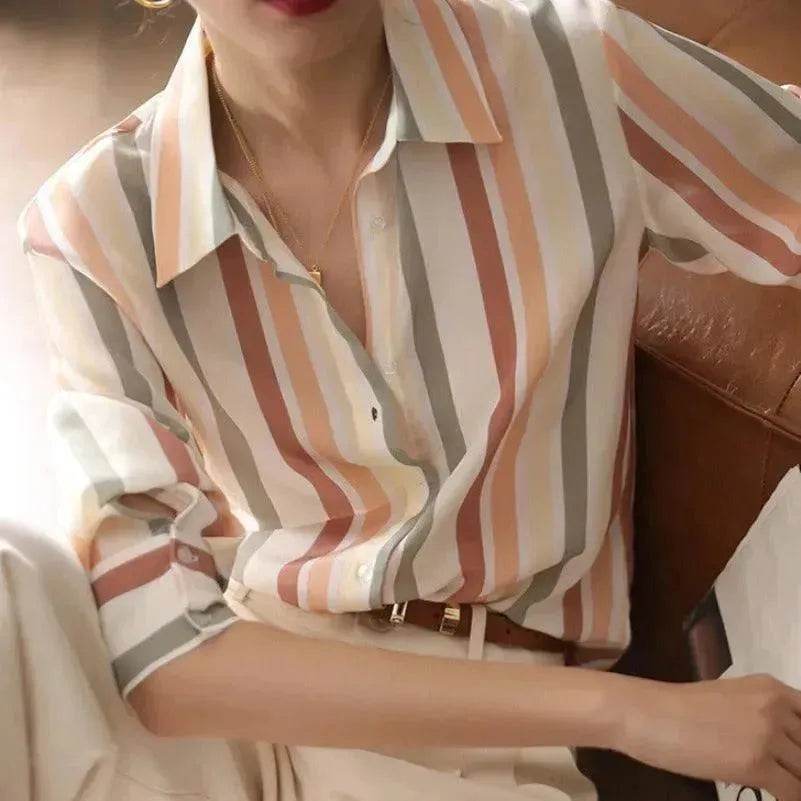 Office Work Striped Shirt Blouse Top For Women - EX-STOCK Canada