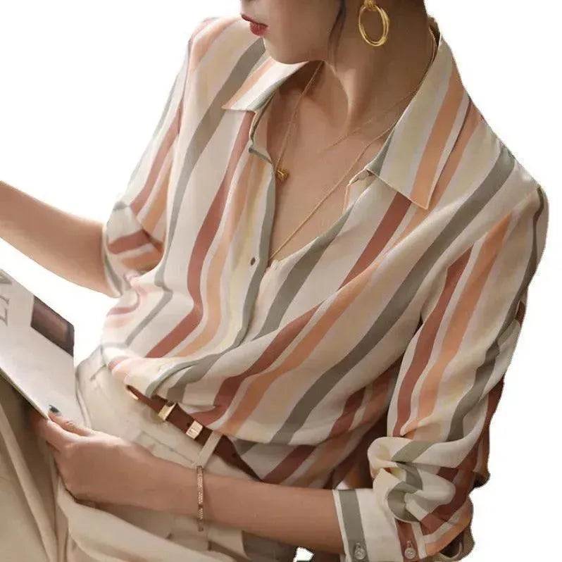 Office Work Striped Shirt Blouse Top For Women - EX-STOCK Canada