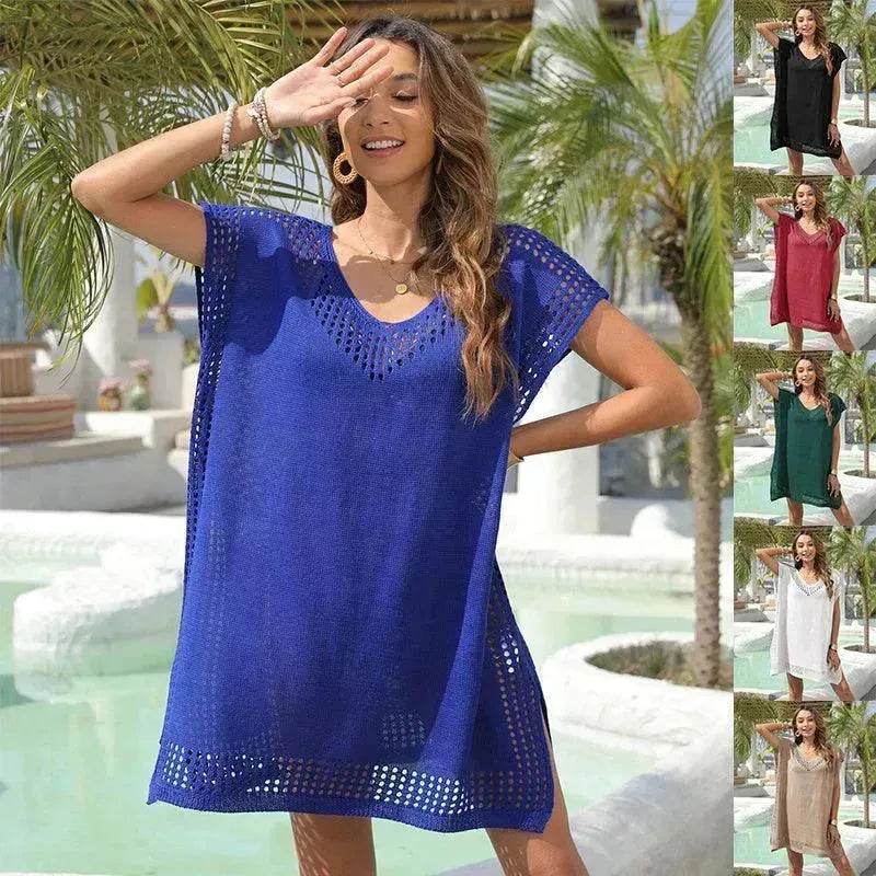 Summer Bikini Cover-up Dress V-neck Hollow Loose Seaside Vacation Beach Dresses For Women Clothing - EX-STOCK Canada