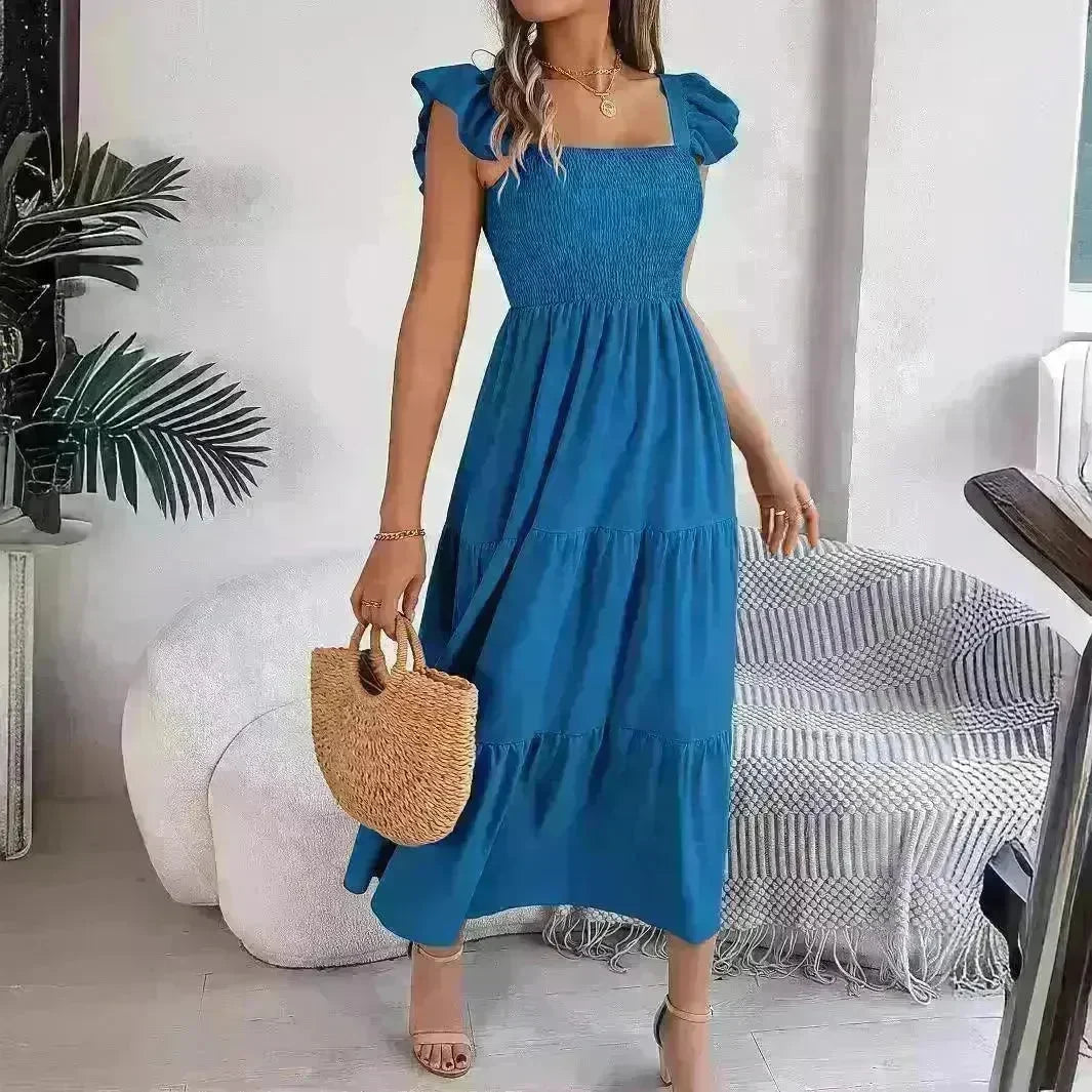 Summer Dress Casual Women's Sleeveless Midi Dress Pleated Long Layered Dress - EX-STOCK Canada