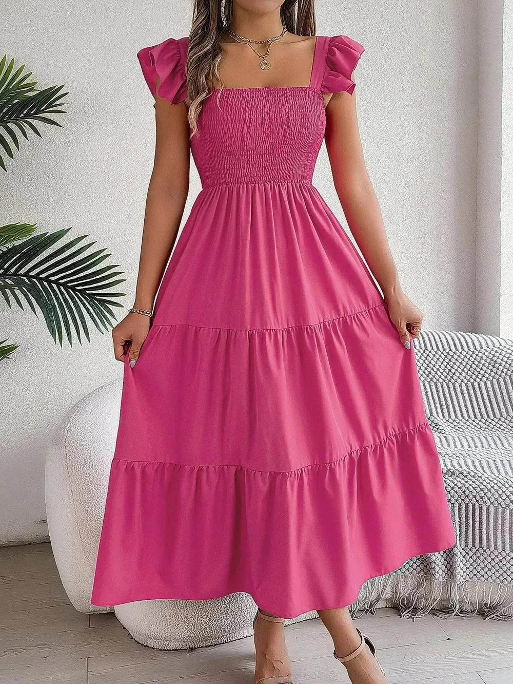 Summer Dress Casual Women's Sleeveless Midi Dress Pleated Long Layered Dress - EX-STOCK Canada