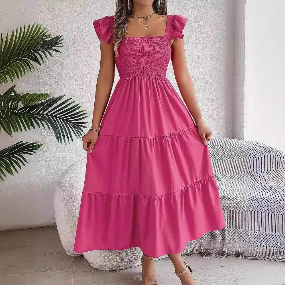 Summer Dress Casual Women's Sleeveless Midi Dress Pleated Long Layered Dress - EX-STOCK Canada