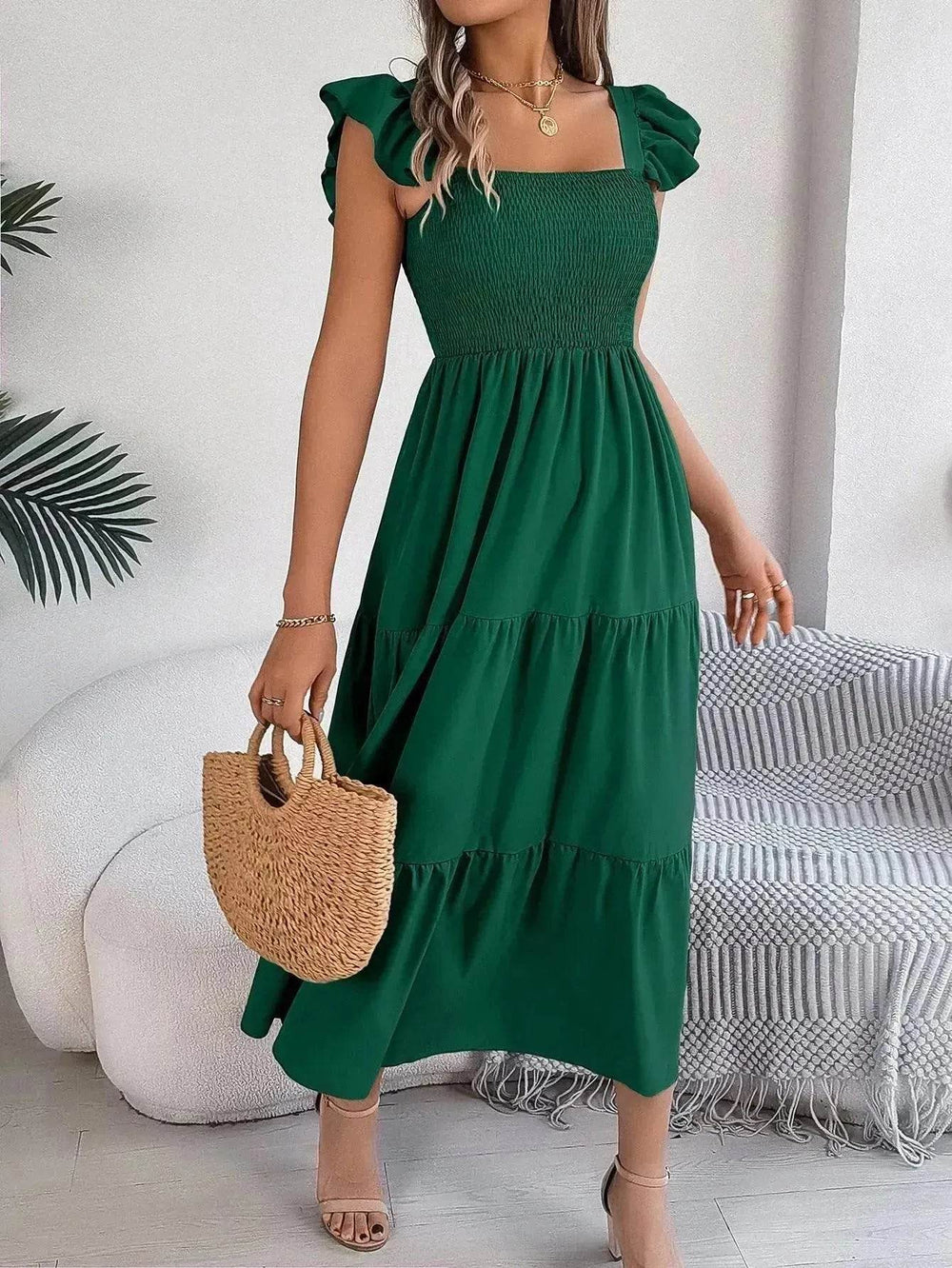 Summer Dress Casual Women's Sleeveless Midi Dress Pleated Long Layered Dress - EX-STOCK Canada