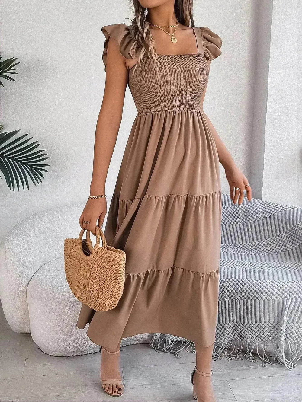 Summer Dress Casual Women's Sleeveless Midi Dress Pleated Long Layered Dress - EX-STOCK Canada