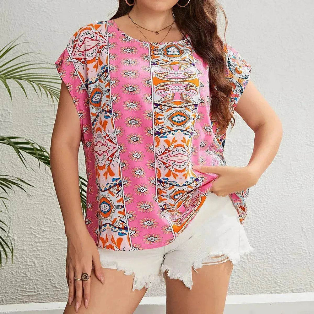 Summer Ethnic Style Round Neck Loose Top Women - EX-STOCK Canada
