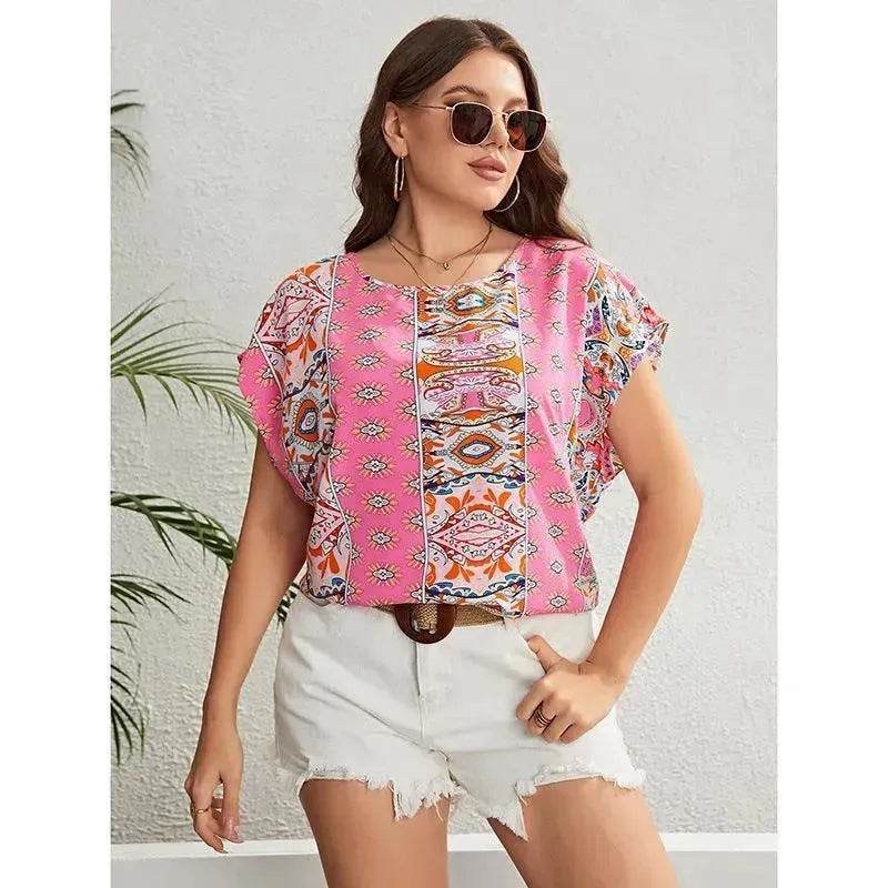 Summer Ethnic Style Round Neck Loose Top Women - EX-STOCK Canada
