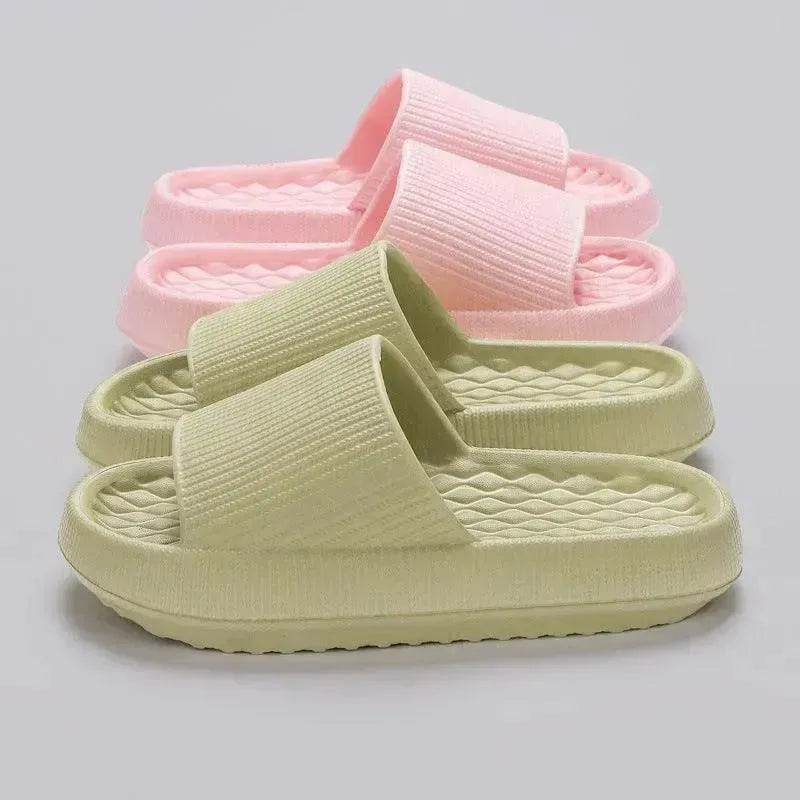 Summer EVA Slippers Solid Color Rhombus Stripe Anti-slip Slippers New Women's Home Shoes - EX-STOCK Canada