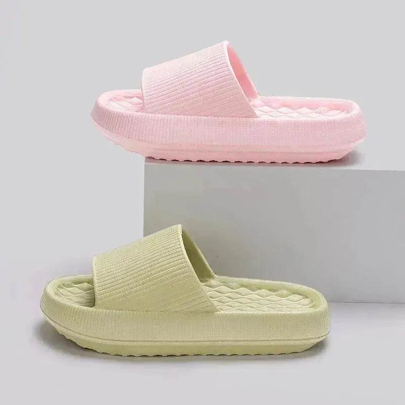 Summer EVA Slippers Solid Color Rhombus Stripe Anti-slip Slippers New Women's Home Shoes - EX-STOCK Canada