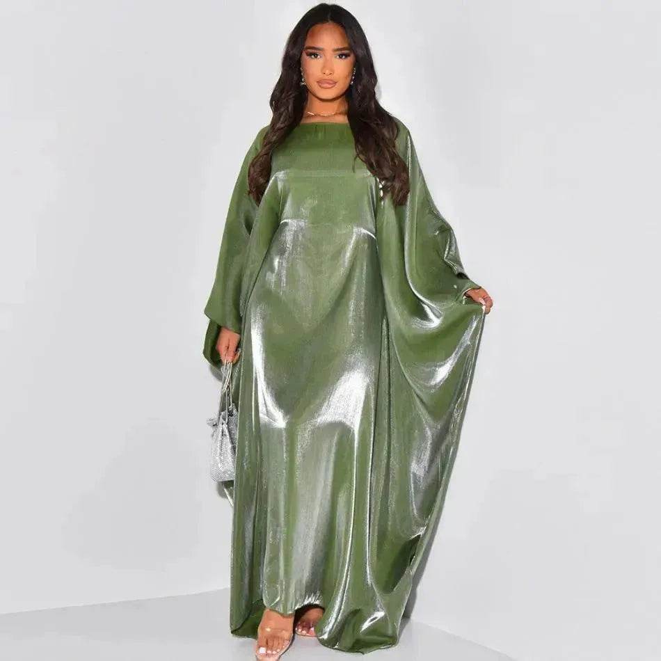Fashion Satin Waist Muslim Abaya Dress for Arab Dubai Turkey Middle East Women - EX-STOCK Canada
