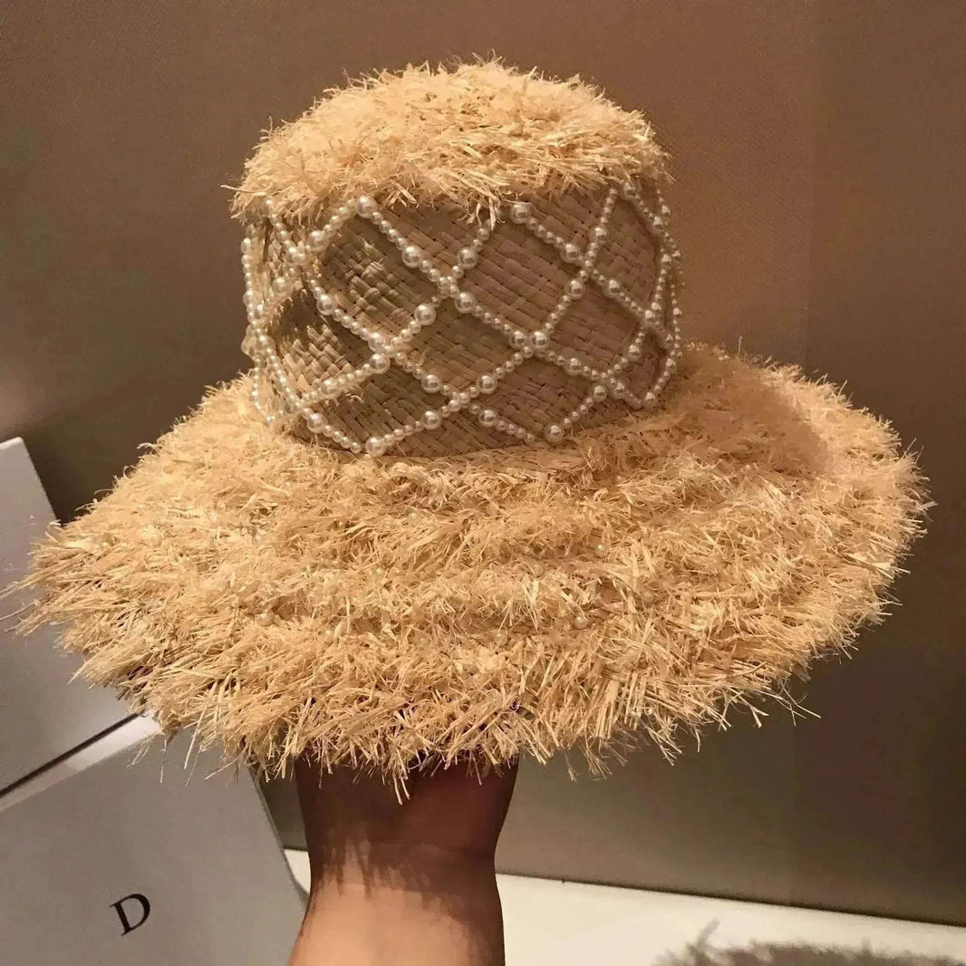 Summer Raffia Straw Hat Hand-stitched Pearl Hat - EX-STOCK Canada