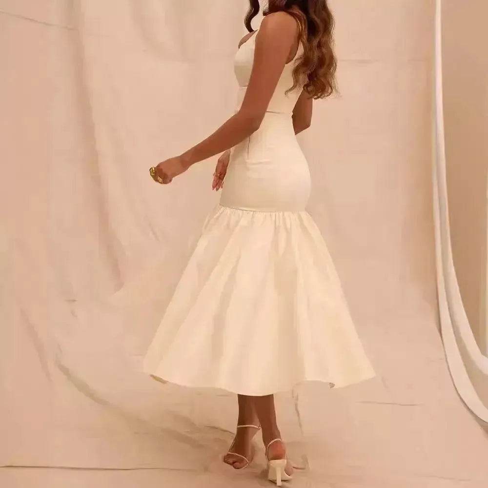 Summer Round Neck Sleeveless Solid Color Pleating Slim Fit Dress - EX-STOCK Canada