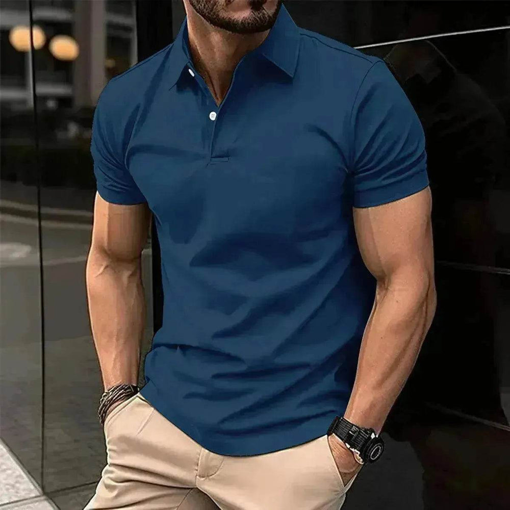 Summer Short Sleeve Polo Shirt Men Solid Color Button Lapel Button Top - EX-STOCK Canada
