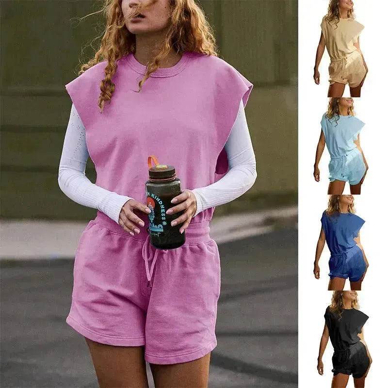 Summer Sleeveless Cotton Backless Short Women Jumpsuit Casual Loose Top And Drawstring Shorts Overall For Womens Clothing - EX-STOCK Canada