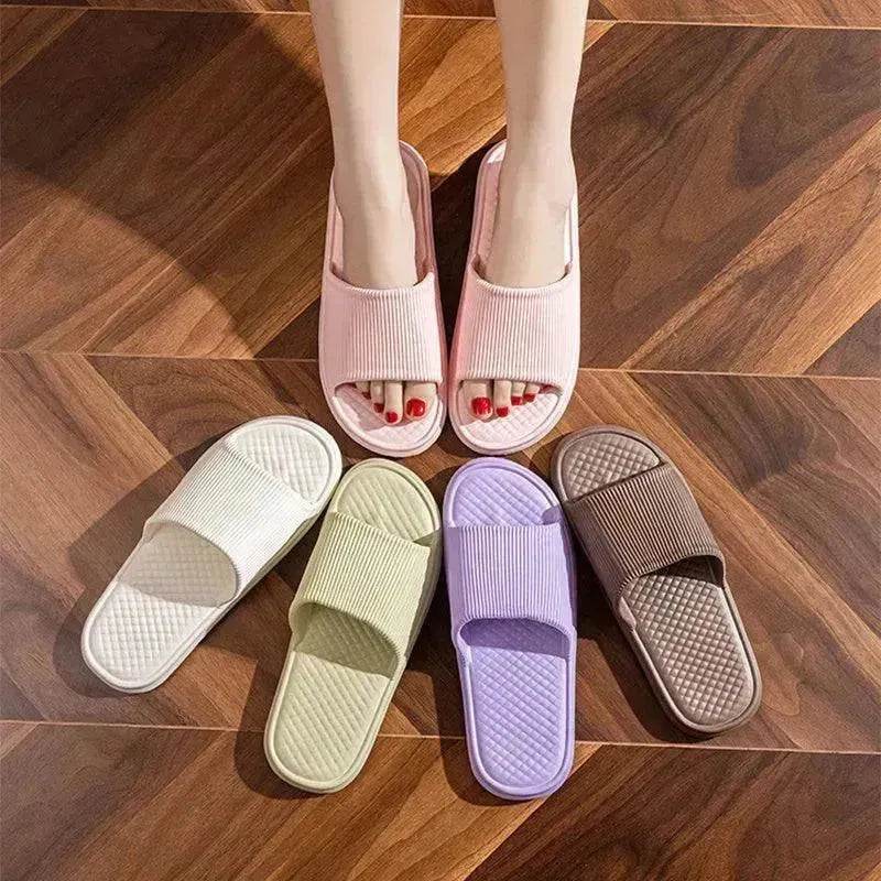 Summer Slipper Indoor House Shoes For Men Women Couples Solid Color Rhombus Striped Non-slip Bathroom Slippers - EX-STOCK Canada
