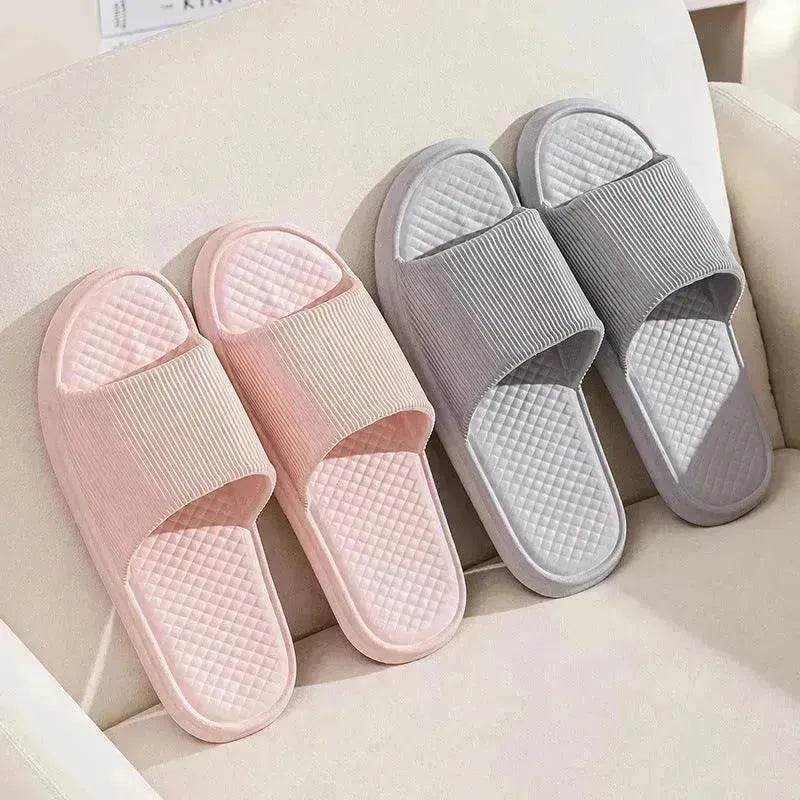 Summer Slipper Indoor House Shoes For Men Women Couples Solid Color Rhombus Striped Non-slip Bathroom Slippers - EX-STOCK Canada