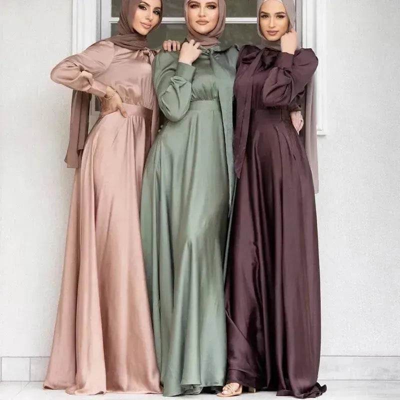 Satin Abaya Dress for Beautiful Muslim Arab Dubai Turkey Middle Eastern Women Party Abaya - EX-STOCK Canada