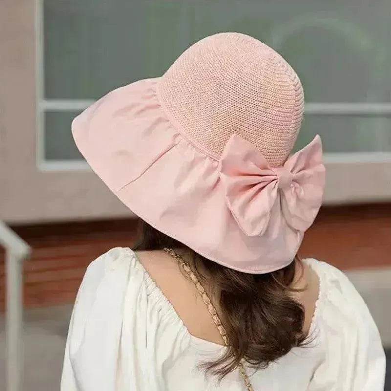 Summer Straw Sunhat With Large Brim And Big Bow Anti-UV Fisherman Hat Outdoor Sunshade And Face Protection Hat - EX-STOCK Canada